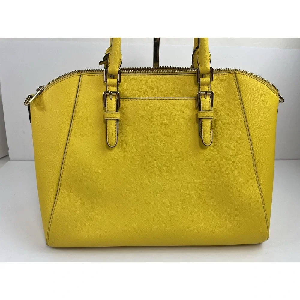 Michael Kors Ciara Large Saffiano Leather Top Zip Satchel Tote Bright Yellow